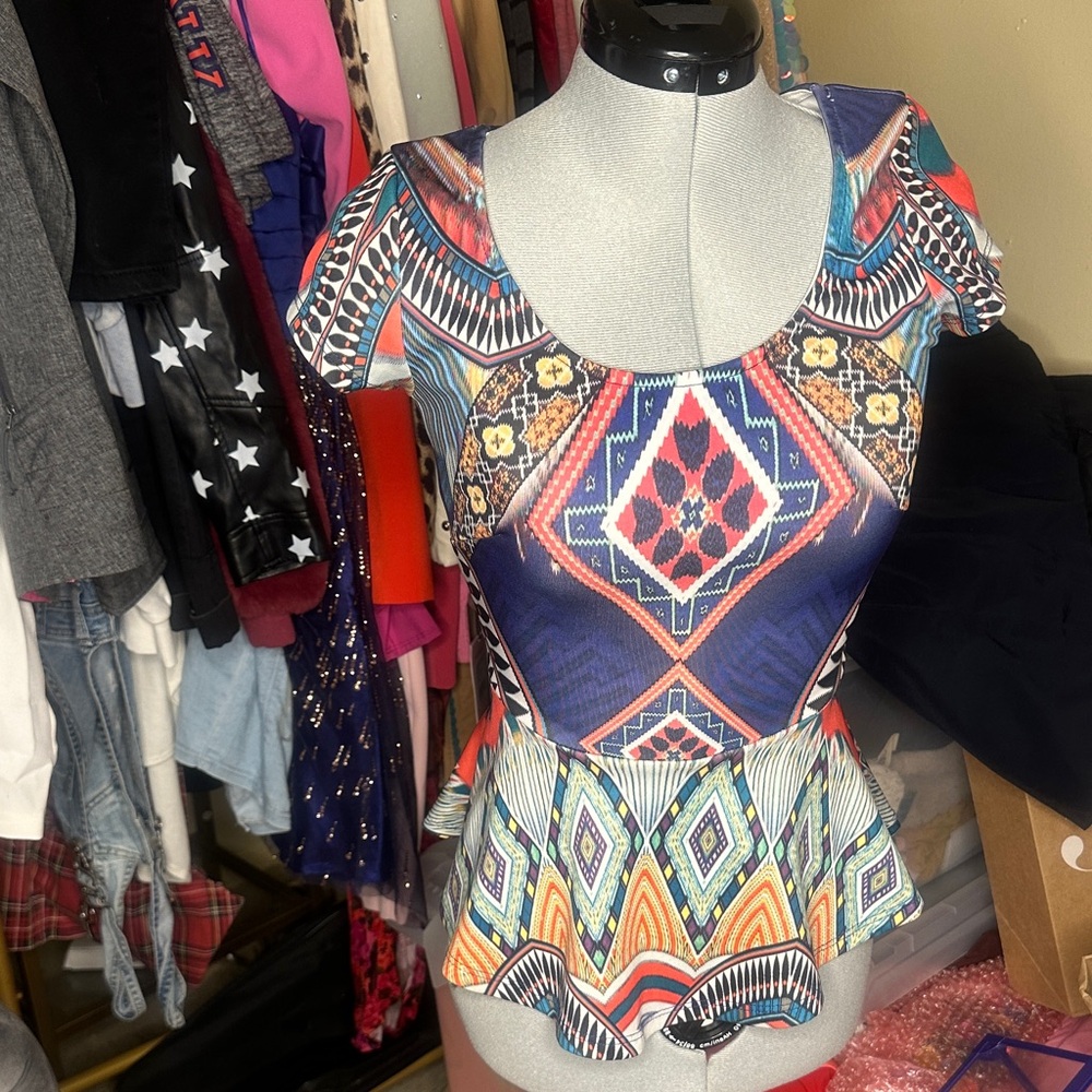 Charlotte Russe Multicolor Geometric Blouse